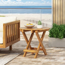 NO INSTALLATION REQUIRED, FOLDABLE AND ADJUSTABLE OUTDOOR ACACIA WOOD SIDE TABLE (TEAK FINISH)
