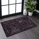 MAVAL Black Washable Rug 2' x 3' Doormat Rug (Black+Burgundy, 2' x 3')