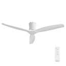 52 Inch Ceiling Fan No Light, Flush Mount Low Profile, 3 Wood Blades with Remote Control, Quite DC Motor-White