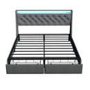 Modern Grey Floating Queen Bed Frame with RGB LED Lights, 2 Storage Drawers, Headboard Shelf & Charging Ports, Metal Silent Construction, No Box Spring Needed