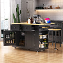48 inch Kitchen Island with Drop Leaf,Power Outlet,Internal Storage Rack,Rolling Kitchen Storage Cart on 5 Wheels with 5 Open Side Racks,for Kitchen,Black (Old SKU N707P257057B)(Not Include Stools)