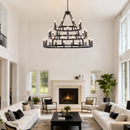 39.37 INCH 3 Tiers Wagon Wheel Chandelier  Farmhouse 36-Light(8+12+16) , Black Metal Chandeliers 3-Story Light Fixtures Industrial for High Ceiling Living Dining Room Foyer. Adjustable Height-E12