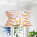 17.7'' Antique White Wooden Chandelier, 3-Light Pendant Light Fixture with Boho Wicker Shade, 3-Light Wood Farmhouse Ceiling Light for Living Room, Bedroom, Kitchen