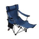 Outdoor Camping Chairs Folding Portable Adjustable Reclining Chair with Side Pockets & Cup Holder in Dark Blue Polyester