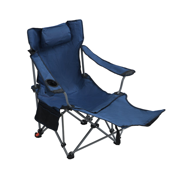 Outdoor Camping Chairs Folding Portable Adjustable Reclining Chair with Side Pockets & Cup Holder in Dark Blue Polyester