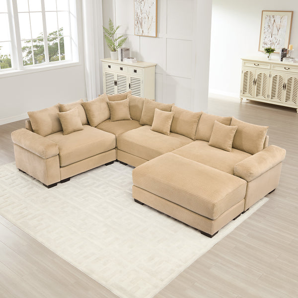 Oversized Cloud Modular Sectional Couch, Convertible Sectional Couches , Extra-Thick Armrests With Chaise,Premium Corduroy Fabric, Ergonomic Design, Easy Assembly, For Living Rooms bedroom,Camel