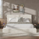 AirFrame Queen Bed Frame with adjustable Sliding Side Table, 8.7'' Cloud Upholstered Sponge Cushion, Easy Assembly (Off-White).