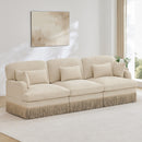 100'Comfy Chenille Leopard Printing 3-Seater Sofa,Delicate Tassel Edge,Modern Fashion Modular Sectional Couch,Ergonomic Back and Seat Design,Easy Assembly,Deep Seat Design for Living Room,Beige Coffee