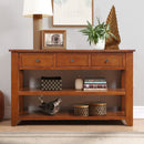 48'' Solid Pine Wood Top Console Table, Modern Entryway Sofa Side Table with 3 Storage Drawers and 2 Shelves. Easy to Assemble (Brown)(Old SKU:W120290517)