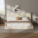 AirFrame King Bed Frame with Adjustable Sliding Side Table, 8.7'' Cloud Upholstered Corduroy Sponge Cushion, Easy Assembly (Cream White)