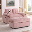 Leisure sofa chair,Double sofa recliner, with manually adjustable backrest, soft padded armrests, side USB charging port and phone stand, comes with a matching storage ottoman-Pink