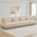 131' Comfy Chenille Leopard Printing 4-Seater Sofa,Delicate Tassel Edge,Modern Fashion Modular Sectional Couch,Ergonomic Back and Seat Design,Easy Assembly,Deep Seat Design for Living Room,Beige Coffe