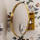 31.5 Inch Surface Mount Round Metal Framed Medicine Cabinet with Mirror and Adjustable Shelves Black Wall Mirror with Storage for Bathroom, Matte Gold