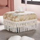 Fiona Accent Footstool Ottoman, Champagne Beige Floral Jacquard
