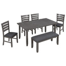 TREXM Rustic Wood Dining Room Table and Chairs with Bench, Gray, Solid Wood, Set of 6