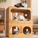 Extra-Large Vertical Scratching Post and Cool House - Two-Storey Cat Villa with Scratching Boards, Platform, and Entry Door - Space-Saving, Sturdy Design for Multi-Cat Households - Indoor Cat Claw Gua