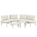 TOPMAX 6-Piece Patio Sofa Furniture Set, Half Moon Outdoor Sectional Sofa with 2 High-Low Coffee Tables, PE Wicker Rattan, Tempered Glass, 4 Pillows & Cushions, for Backyard, Garden, Poolside,Beige