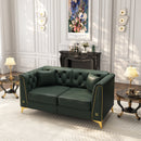 61.8' Light Luxury 2-Seater Modular Chesterfield Sofa, Faux Leather Couch with Handmade Button Tufted, Metal Trim Armrests & Thin Metal Legs, Includes 2 Pillows for Living Room, Apartment, Green