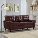 79' Three Seater Sofa Modern Design Faux Leather Couch,Living Room Sofa with Storage,Big Armrest Sofa,Upholstered Breathable PU Leather Sofa,Burgundy