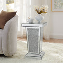 Silver Mirrored End Table With Crystal Inlay, Modern Side Table ,Accent Table, Square Small Coffee Table for Living Room, Bedroom,Office, Hallway, Entryway. 13.8'W x 13.8'D x 23.6'H