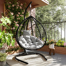 U_STYLE Indoor Outdoor Hanging Hammock Chair with Stand, Foldable Rattan Egg Swing Chair with Iron Frame and Plush Cushion & Removable Headrest,Suitable for Porch Garden,Balcony,Indoor
