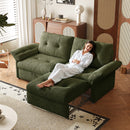 This is a multi-functional sofa with a 81.5-inch convertible sofa bed It is in a two-in-one design,suitable for both sitting and lying It is made of plush fabric and is suitable for both living rooms