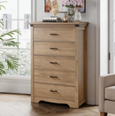 Farmhouse 5 Drawer Dresser for Bedroom, 31.4' Tall  Dressers & Chest of Drawers, Rustic Wood Dresser with Metal Handle, Storage Organizer Closet for Living Room, Hallway, Entryway,Oak