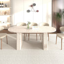 Kitchen extendable dining table for 4-8 people, oval kitchen table with wooden strip base for family living room (travertine inspired )