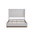 Hosford Minimalist Upholstered Wingback Bed with Wood Base Platform - Cream White Boucle Fabric, Light Grey Camel Oak Frame, 52.5' High Headboard, California King