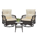 3-Piece Patio Furniture Set, Wicker Outdoor Bistro Set Swivel Glider Patio Chairs x 2 with Cushions, Side Table x 1, High Back All-Weather Rattan Outdoor Furniture for Porch, Backyard