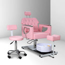 Pedicure Chair No Plumbing,Reclining Pedicure Station Unit with Adjustable Height and 360 Swivel,Hydraulic Foot Spa Chiar with Footrest and Massage Foot Bath, Pink