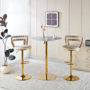 Modern Gold Bar Table Set with 2 Adjustable Bar Stools, Round Marble-Patterned Pub Table for Home Bar & Kitchen