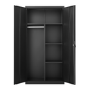 Black Metal Wardrobe Cabinet with Hanging Rod and Lock, Adjustable Shelves, Clothing Locker Storage