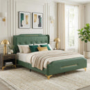 Modern Upholstered Bed Frame, Queen Size Platform Bed with Wingback Headboard, PU Leather Upholstery, No Box Spring Needed, Noise Free, Heavy Duty Bed Frame for Bedroom,Green