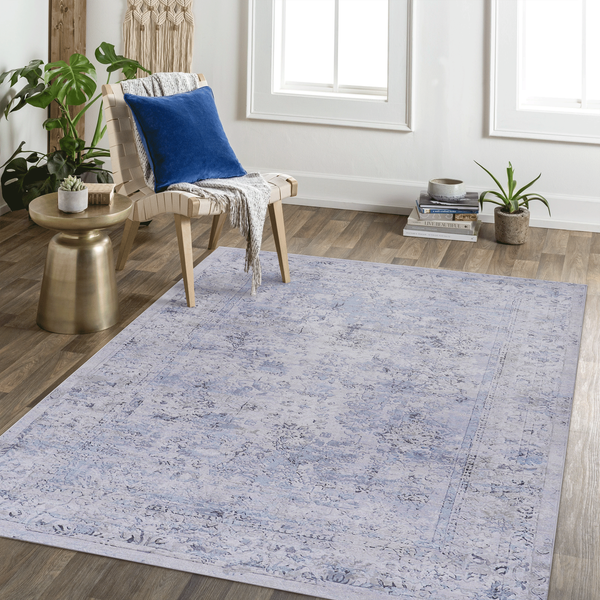 MAVAL Blue Washable Rug 6x9 Area Rug (Blue+Cream, 6' x 9')