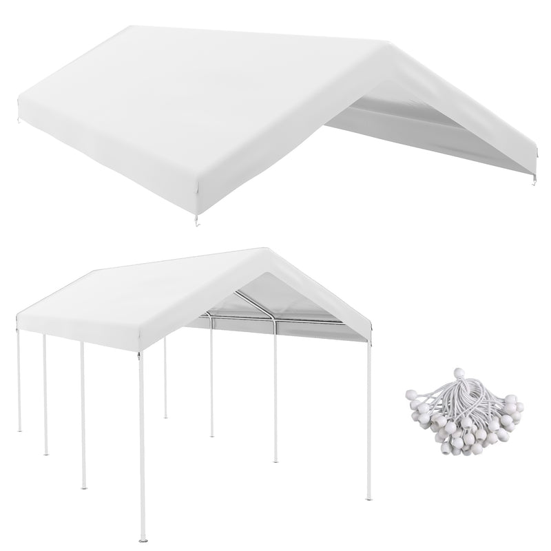 Outsunny 10' x 20' Carport Replacement Top Canopy Cover, Waterproof and UV Protected Garage Car Port Cover with Ball Bungee Cords, White (Only Cover)