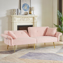 Modern Teddy Upholstered Accent Loveseat Sofa With Side Pocket,Folding Sleeper Sofa Bed With Foldable Armrest , Adjustable Backrest and Golden Metal Legs for Living Room,Pink