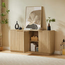 63' Vertical Stripe Buffet Cabinet Sideboard with stoarge, Curved wave Design, TV Stand, for Bedroom, Living Room, Hallway, Oak,63''W x 15.75''D x 31.5''H.