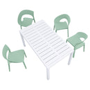 Haze Green Polypropylene Single-Side Chair- One-Piece Design for Indoor & Outdoor Use with 55 Inch White Modern Long Table - Indoor/Outdoor- Lightweight PP Tabletop with Metal