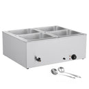 Commercial Food Warmer 4-Pan 1500W Countertop Buffet Bain Marie with Lid