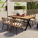 U_Style Contemporary Outdoor Set with PE Rattan Chairs and Plastic Wood Table,Suitable for Gardens and Lawns