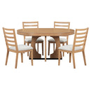 TREXM Retro Round Dining Table Set for 4 with Chairs, Extendable Table with 16' Removable Leaf, Natural Finish, Solid Wood & MDF Construction, 5 Piece Geometric Design Dining Set