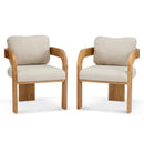 2-Pack Dining Chairs with Pillow Back, Beige Fabric, Natural Color Solid Wood Frame