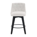 007-25' Swivel Bar Stools Set of 2-Modern Counter Height Stools with Linen Upholstery&Button Tufted Back, Solid Wood Frame Barstools for Kitchen Island, Breakfast Bar or Home Pub, White