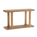 50' Minimalist Modern Console Table with Inlaid Assembly, Solid Wood Legs, Pine Veneer Top, Thick Tabletop & Bottom Shelf, Walnut Finish