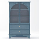 Vintage Blue Glass Door Display Case with 2 Drawers and Adjustable Shelf,  31.50L x 15.75W x 52.17H inches