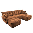 Elegant Textured Chenille 3 Seater Sofa Set with Ottoman and Throw Pillows, Solid Wood Frame, Burnt Orange