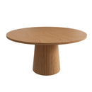 47 inch Round MDF Dining Table for 4, Modern Farmhouse Kitchen Table with Wood Strip Base, Oak Finish Circle Table for Kitchen and Living Room (Oak Color)