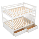 Full over Full Bunk Bed with Drawers, White