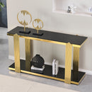 55.00 Inch Mirrored Console Table,Gold＆Black Entryway Table,Double-Tier Storage Space,Suitable For Living Rooms, Hallways, And Entryways.